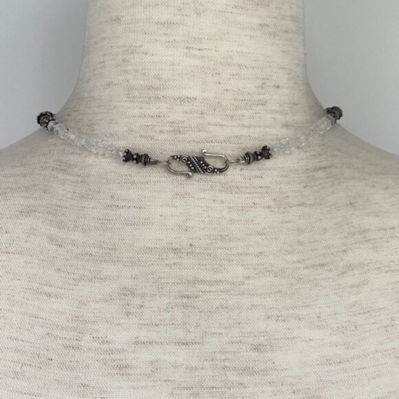 Sterling Silver 925 Labradorite & Quartz Beaded Necklace 17" Hook Closure 21g - Picture 9 of 16